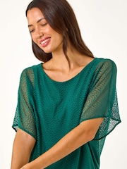 Roman Green Animal Print Burnout Mesh Top - Image 1 of 5
