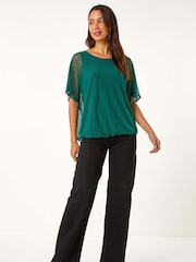 Roman Green Animal Print Burnout Mesh Top - Image 2 of 5