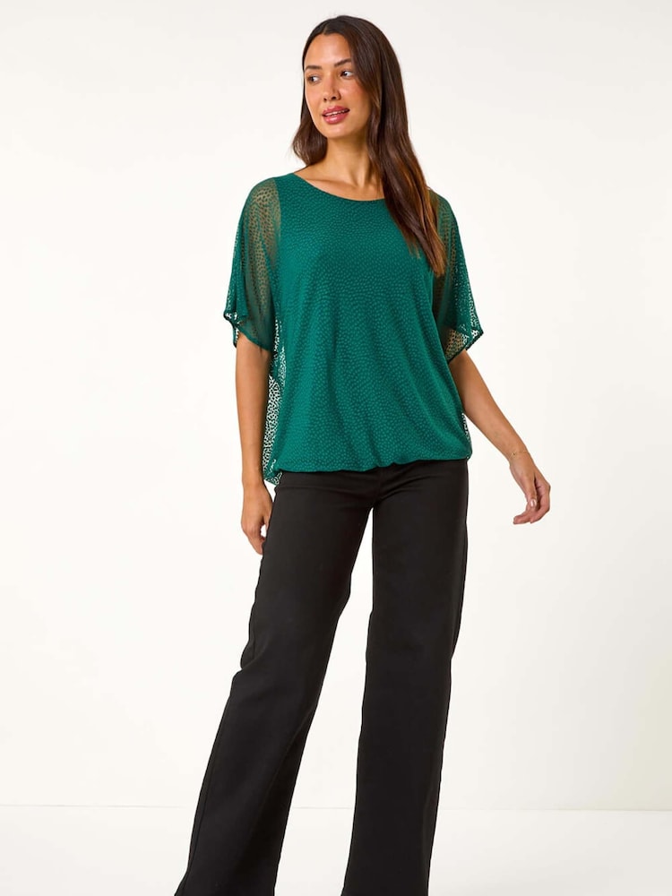 Roman Green Animal Print Burnout Mesh Top - Image 2 of 5
