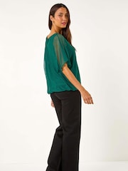 Roman Green Animal Print Burnout Mesh Top - Image 3 of 5