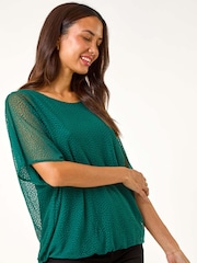 Roman Green Animal Print Burnout Mesh Top - Image 4 of 5