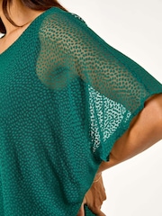 Roman Green Animal Print Burnout Mesh Top - Image 5 of 5