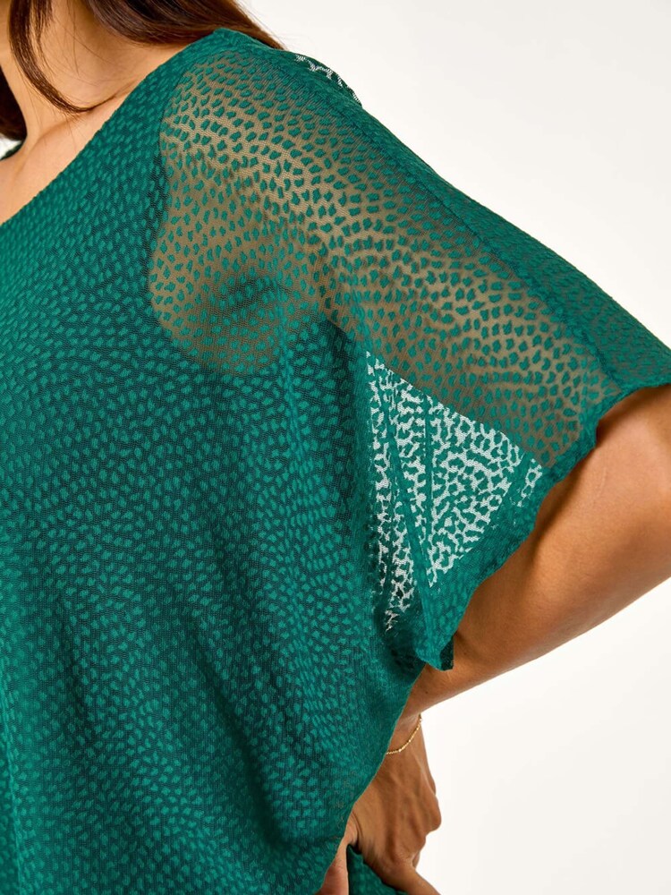 Roman Green Animal Print Burnout Mesh Top - Image 5 of 5 Roman Green Animal Print Burnout Mesh Top - Image 5 of 5