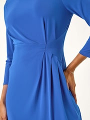 Roman Blue Plain Stretch Side Ruched Midi Dress - Image 6 of 6