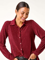 Roman Red Glitter Button Through Stretch Blouse - Image 1 of 5