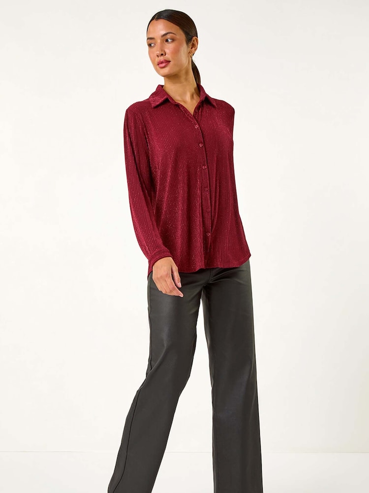 Roman Red Glitter Button Through Stretch Blouse - Image 2 of 5