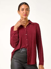 Roman Red Glitter Button Through Stretch Blouse - Image 4 of 5