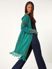 Roman Green Textured A-Line Stretch Midi Dress - Image 1 of 5