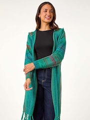 Roman Green Textured A-Line Stretch Midi Dress - Image 4 of 5