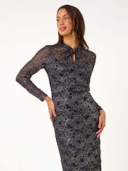 Roman Blue Dark Nep Fabric Curved Hem Dress - Image 2 of 5