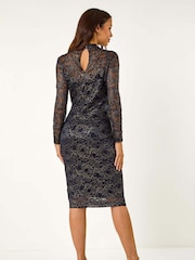 Roman Blue Dark Nep Fabric Curved Hem Dress - Image 3 of 5