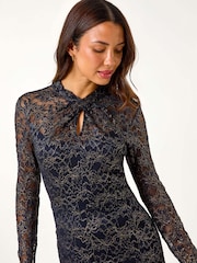 Roman Blue Dark Nep Fabric Curved Hem Dress - Image 4 of 5