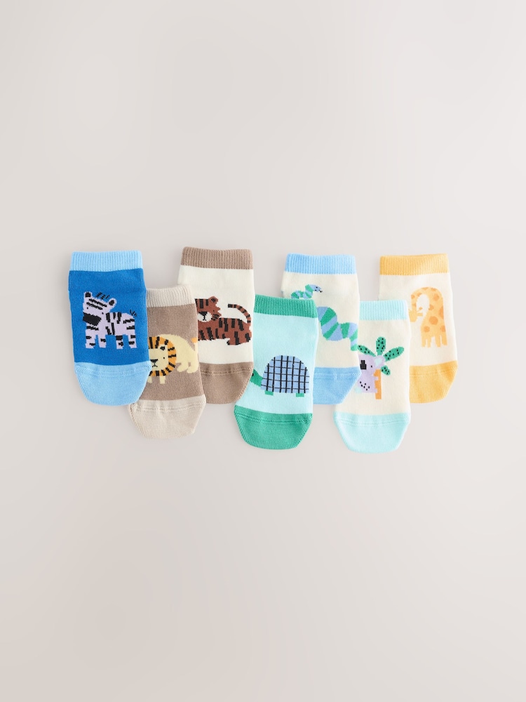 Safari-Print, gedämpftes Blau/Tan - Turnschuh-Socken, 7er-Pack - Bild 1 von 1