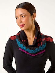 Roman Orange 2-in-1 Nordic Print Scarf Neck Knitted Dress - Image 6 of 6
