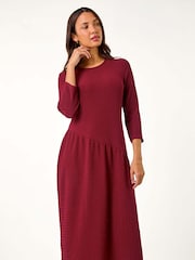 Roman Red Textured A-Line Stretch Midi Dress - Image 4 of 5
