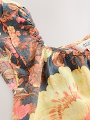 Navy Vintage Floral - V-Neck Ruffle Sleeve Mini Dress with Linen - Imagen 6 de 7