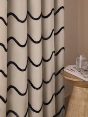 Black White Tufted Wave Blackout/Thermal Eyelet Curtains - Image 3 of 7