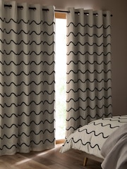Black White Tufted Wave Blackout/Thermal Eyelet Curtains - Image 5 of 7