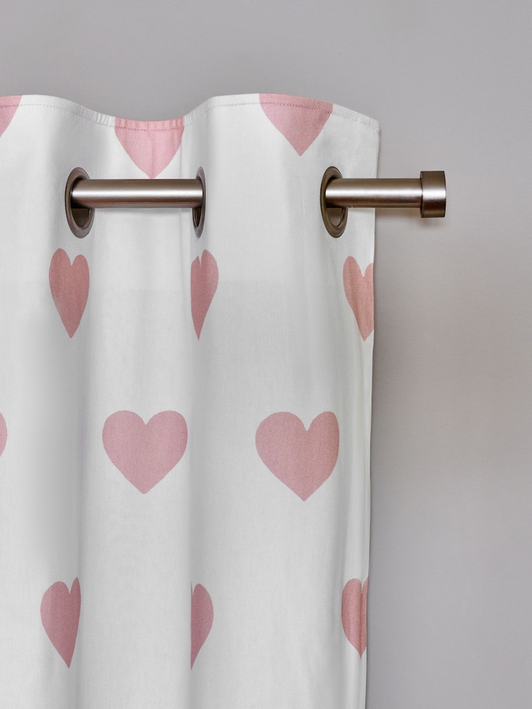 Pink Heart Print Blackout Thermal 100% Cotton Eyelet Curtains - Image 3 of 3