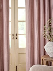 Pink Brushed Stripe Lined Eyelet Curtains - Image 3 of 5