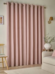 Pink Brushed Stripe Lined Eyelet Curtains - Image 4 of 5