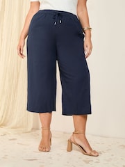Friends Like These Navy Curve Linen Blend Culottes - Image 1 of 4