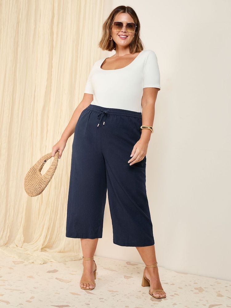 Friends Like These Navy Curve Linen Blend Culottes - Image 2 of 4