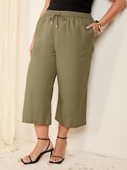 Friends Like These Khaki Green Curve Linen Blend Culottes - Image 1 of 4