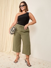 Friends Like These Khaki Green Curve Linen Blend Culottes - Image 2 of 4