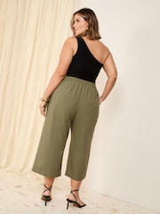 Friends Like These Khaki Green Curve Linen Blend Culottes - Image 4 of 4