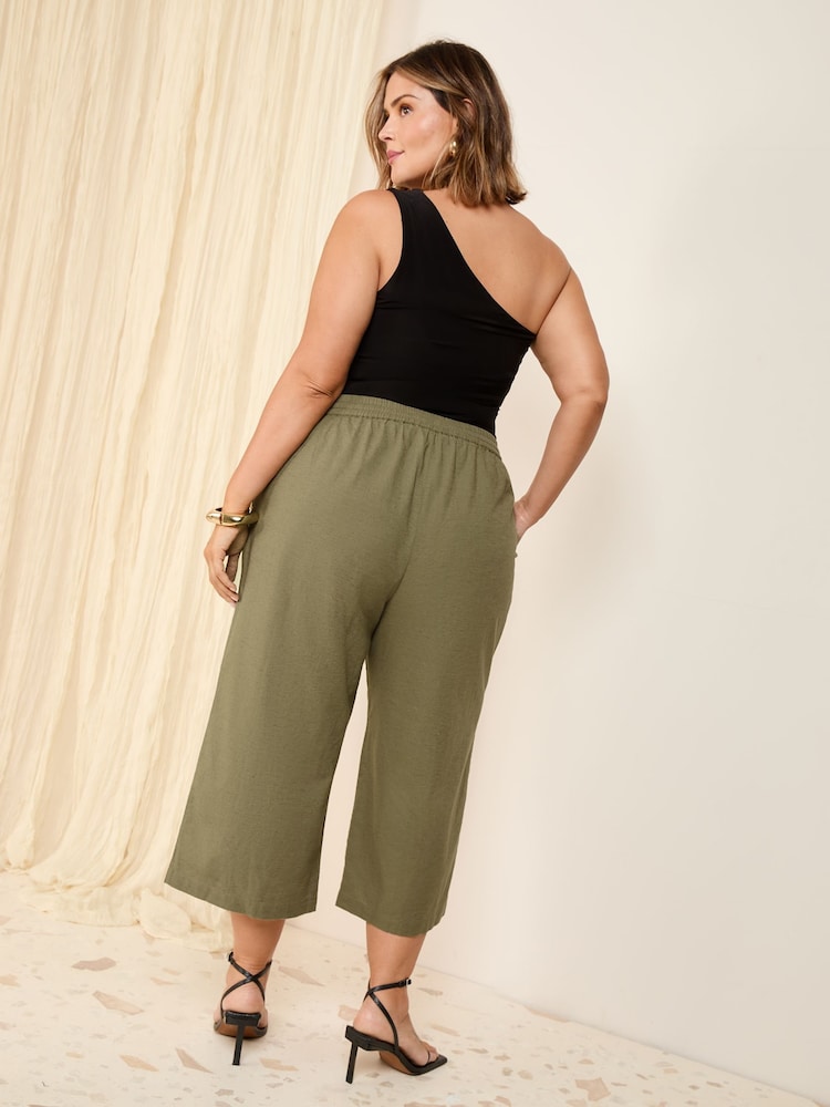Friends Like These Khaki Green Curve Linen Blend Culottes - Image 4 of 4