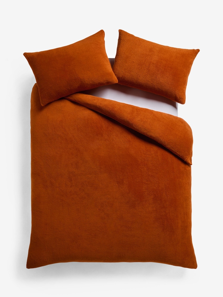 Orange Rust Teddy Fleece Duvet Cover and Pillowcase Set - Image 1 of 5 Orange Rust Teddy Fleece Duvet Cover and Pillowcase Set - Image 1 of 5