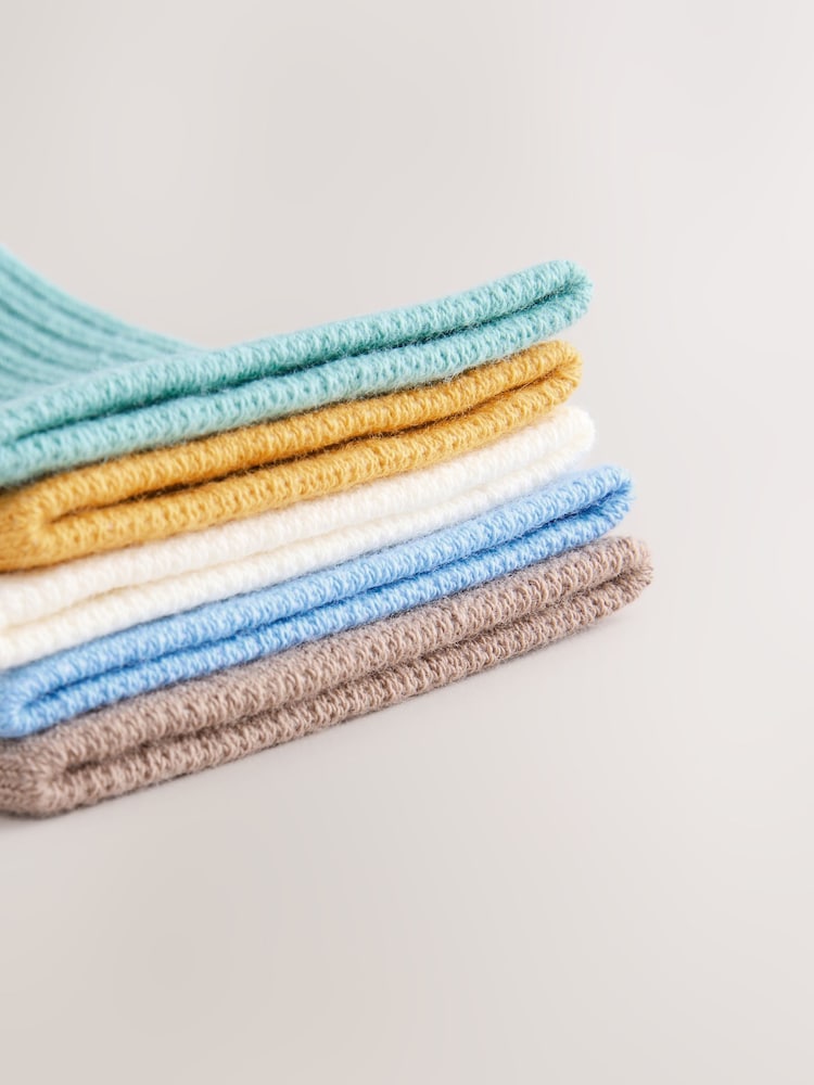 Muted Blue/Ecru/Ochre Ribbed Socks 5 Pack - Image 3 of 3 Muted Blue/Ecru/Ochre Ribbed Socks 5 Pack - Image 3 of 3