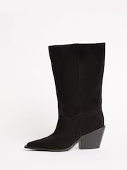 Lipsy Black Clean Midwestern Faux Suede Boots - Image 1 of 4