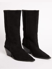 Lipsy Black Clean Midwestern Faux Suede Boots - Image 2 of 4