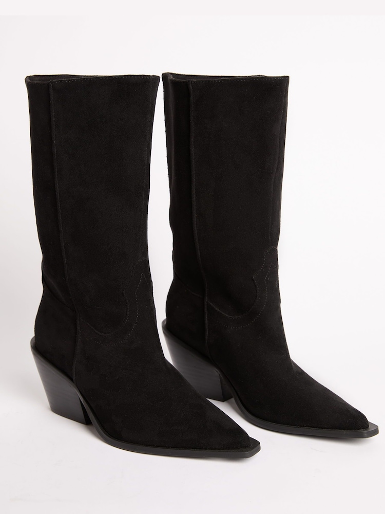 Lipsy Black Clean Midwestern Faux Suede Boots - Image 2 of 4