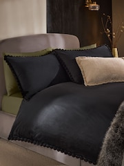 Black Faux Fur Trim Duvet Cover and Pillowcase Set - Image 1 of 4