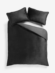 Black Faux Fur Trim Duvet Cover and Pillowcase Set - Image 4 of 4