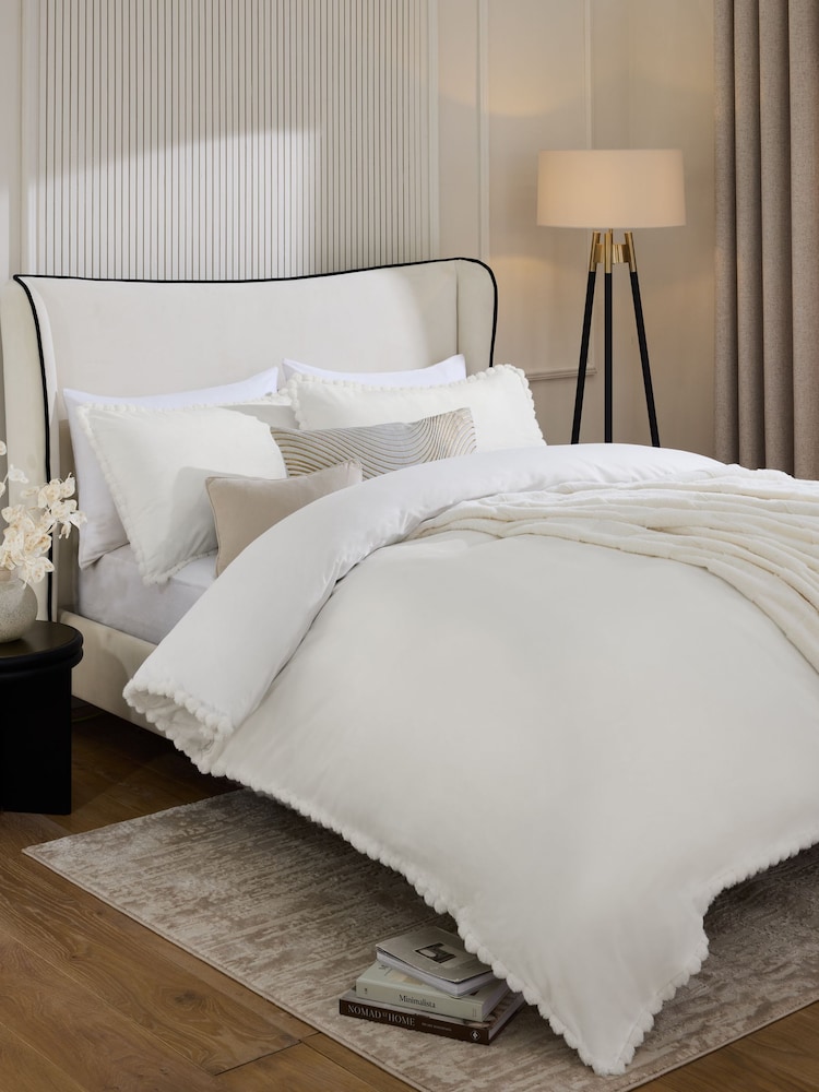 Ivory Faux Fur Trim Duvet Cover and Pillowcase Set - Image 2 of 4