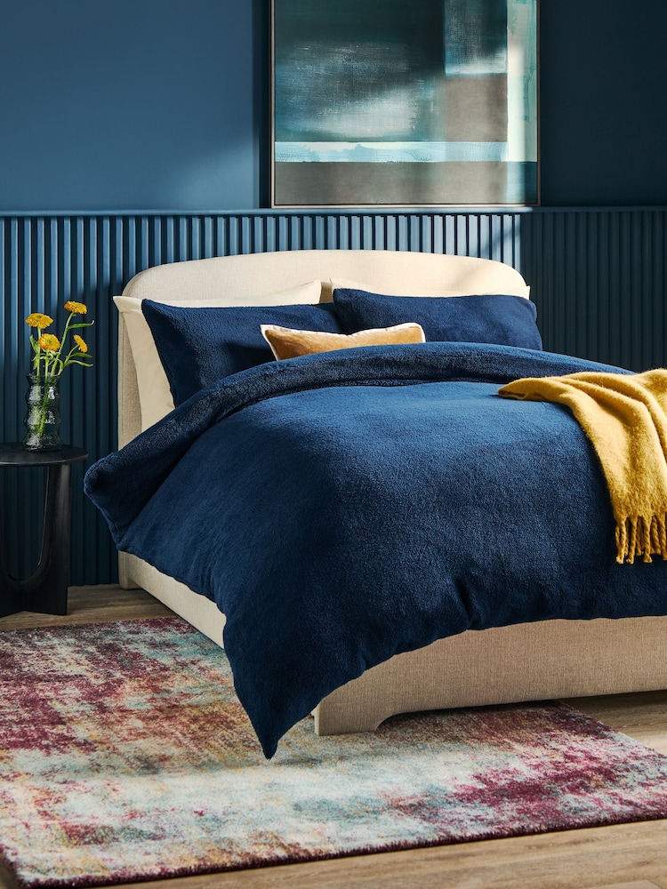 Navy Blue Teddy Fleece Duvet Cover and Pillowcase Set - Image 1 of 4 Navy Blue Teddy Fleece Duvet Cover and Pillowcase Set - Image 1 of 4