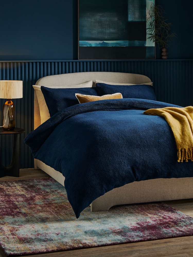 Navy Blue Teddy Fleece Duvet Cover and Pillowcase Set - Image 2 of 4 Navy Blue Teddy Fleece Duvet Cover and Pillowcase Set - Image 2 of 4