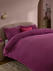 Dark Pink Teddy Fleece Duvet Cover and Pillowcase Set - Image 1 of 5