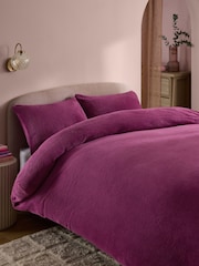Dark Pink Teddy Fleece Duvet Cover and Pillowcase Set - Image 2 of 5