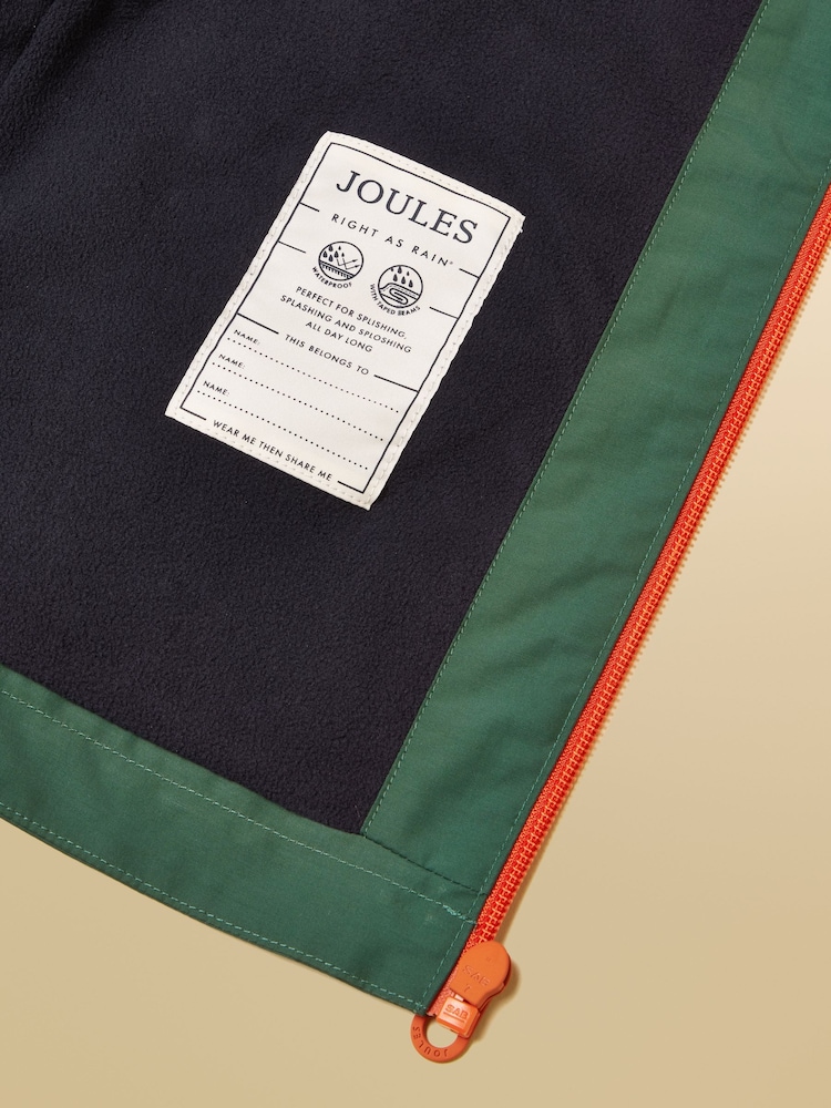 Joules Kids' Ayston Green Colourblock Waterproof Fleece Lined Raincaot - Image 10 of 10