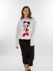 Brands In White Disney Minnie Mouse Christmas Women White Sweatshirt - Image 2 of 4