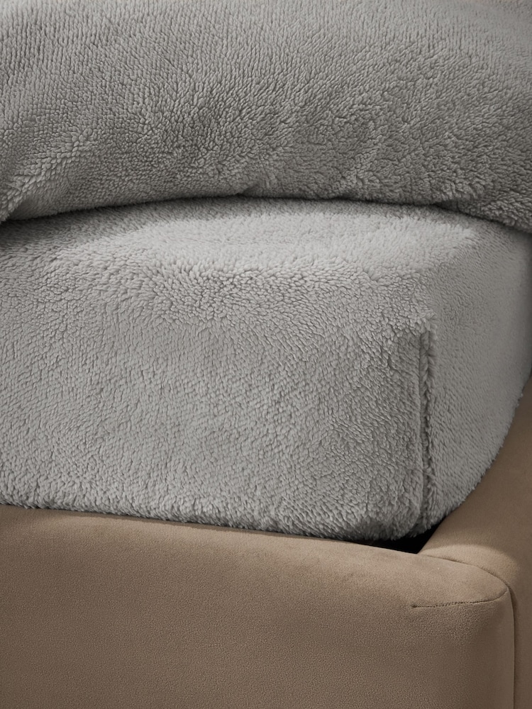 Silver Grey Teddy Fleece Extra Deep Fitted Deep Fitted Sheet - Image 1 of 2 Silver Grey Teddy Fleece Extra Deep Fitted Deep Fitted Sheet - Image 1 of 2