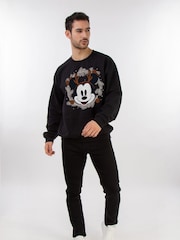 Brands In Black Disney Mickey Mouse Christmas Reindeer Wreath Men Black Sweatshirt - Image 2 of 4