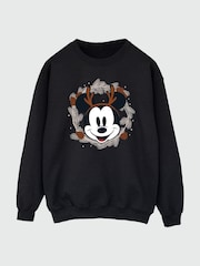 Brands In Black Disney Mickey Mouse Christmas Reindeer Wreath Men Black Sweatshirt - Image 3 of 4