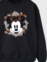 Brands In Black Disney Mickey Mouse Christmas Reindeer Wreath Men Black Sweatshirt - Image 4 of 4
