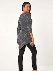 Roman Metallic Glitter Spot Print Hanky Hem Stretch Top - Image 4 of 6